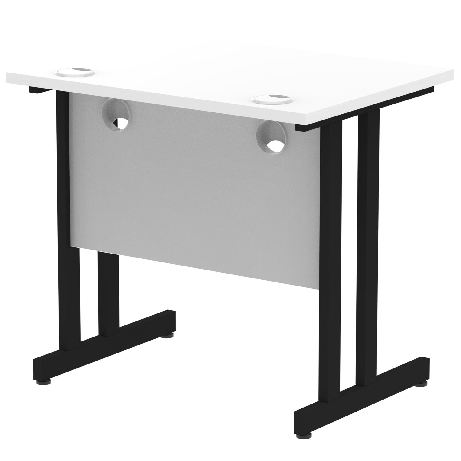 Impulse 800 x 600mm Straight Office Desk White Top Black Cantilever Leg