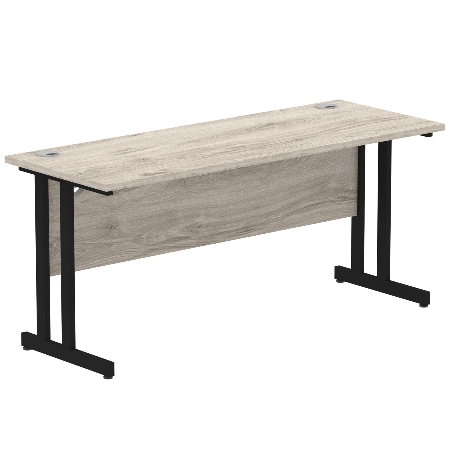 Impulse 1600 x 600mm Straight Office Desk Grey Oak Top Black Cantilever Leg