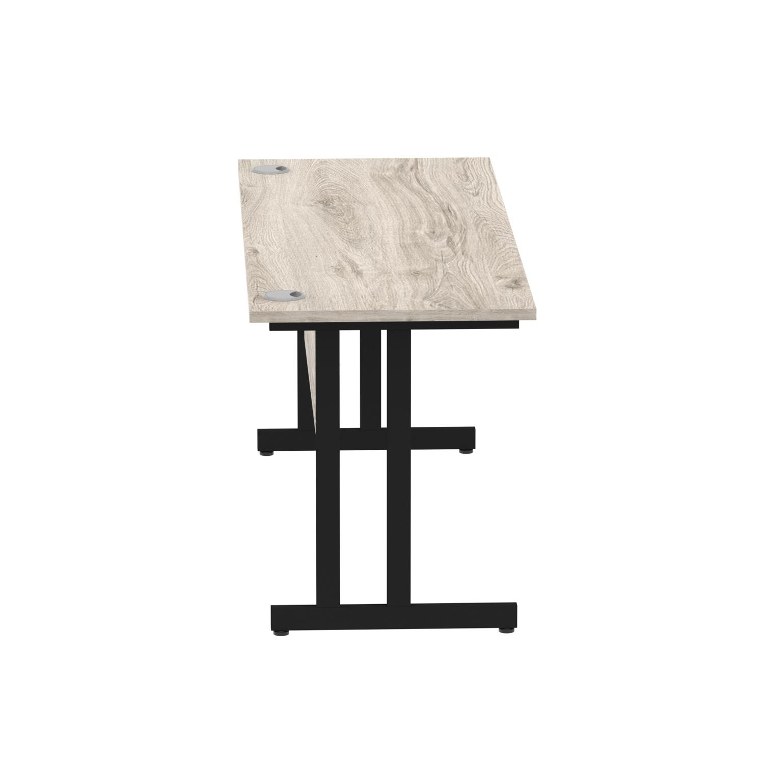 Impulse 1600 x 600mm Straight Office Desk Grey Oak Top Black Cantilever Leg