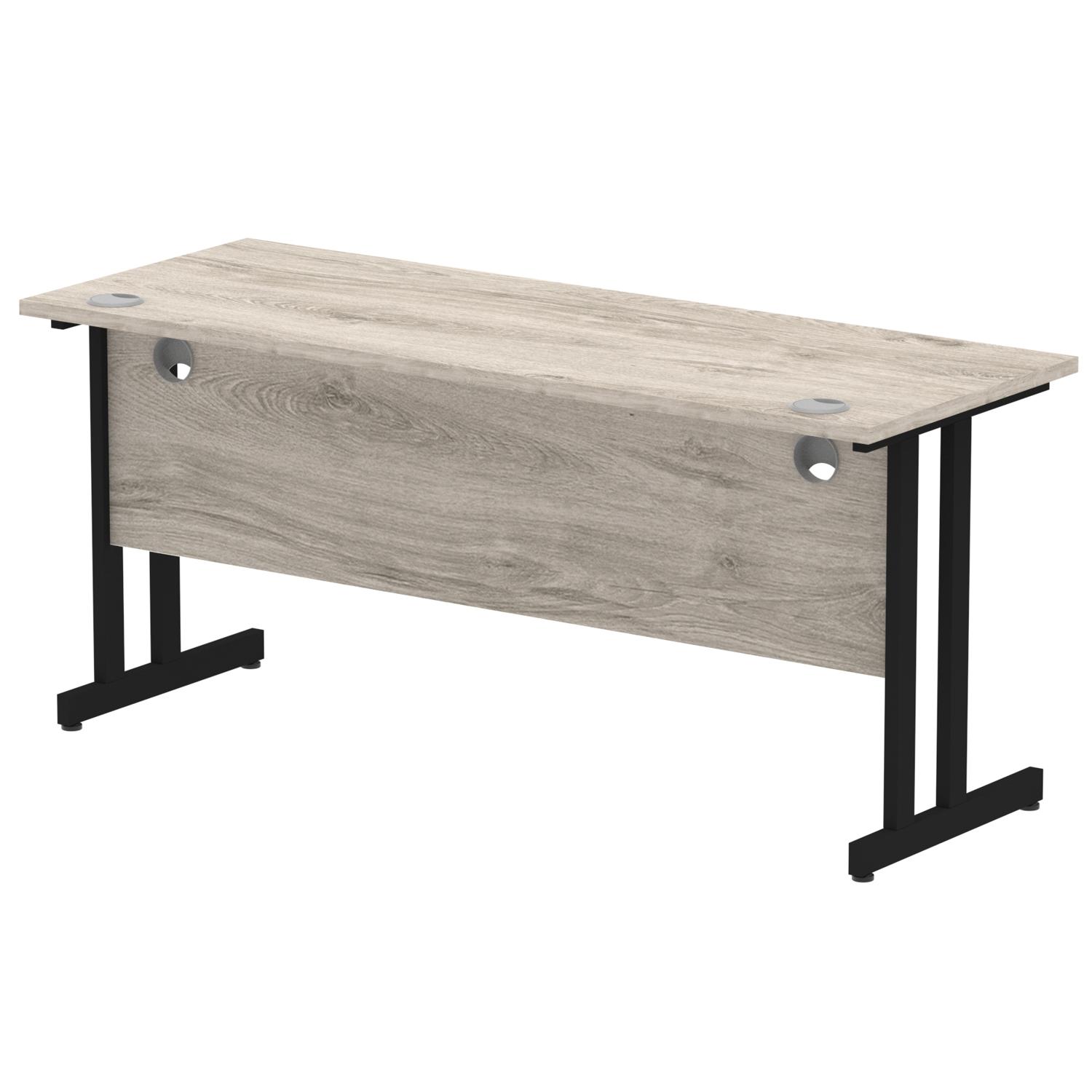 Impulse 1600 x 600mm Straight Office Desk Grey Oak Top Black Cantilever Leg