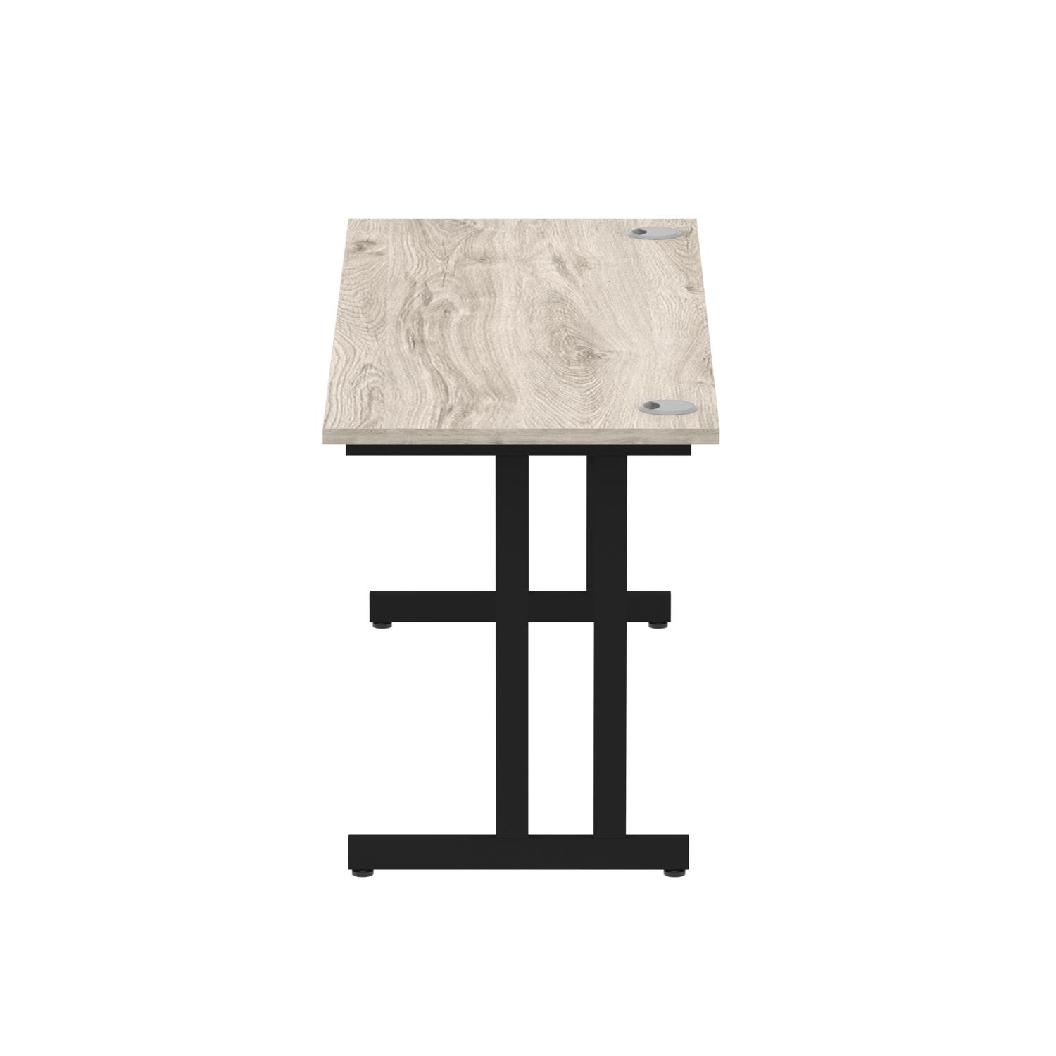 Impulse 1600 x 600mm Straight Office Desk Grey Oak Top Black Cantilever Leg