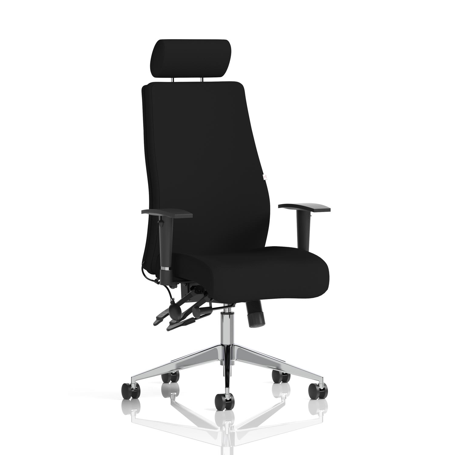 Onyx Ergo Posture Chair With Height Adjustable Arms With Headrest Black Fabric