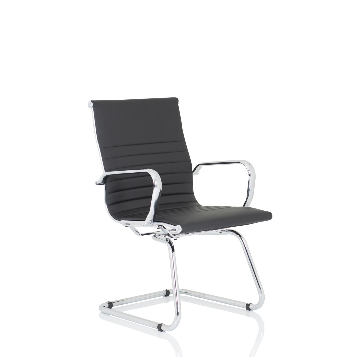 Nola Black Leather Cantilever Visitor Chair with Arms (Black Leather)