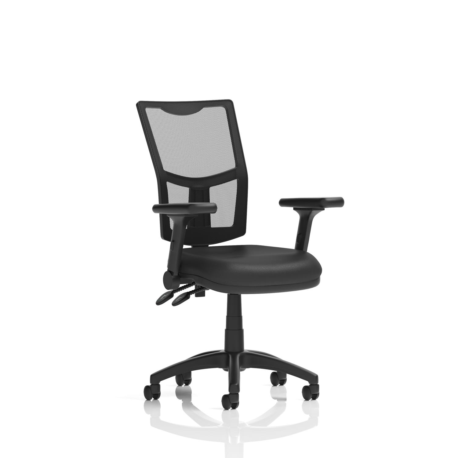 Eclipse Plus II Lever Task Operator Chair Mesh Back With Height Adjustable And Folding Arms Black Bonded Leather