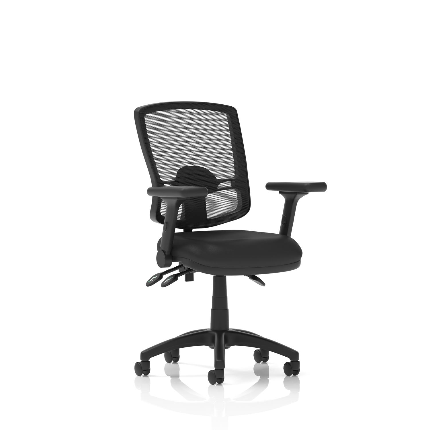 Eclipse Plus III Lever Task Operator Chair Deluxe Mesh Back With Height Adjustable And Folding Arms Black Bonded Leather