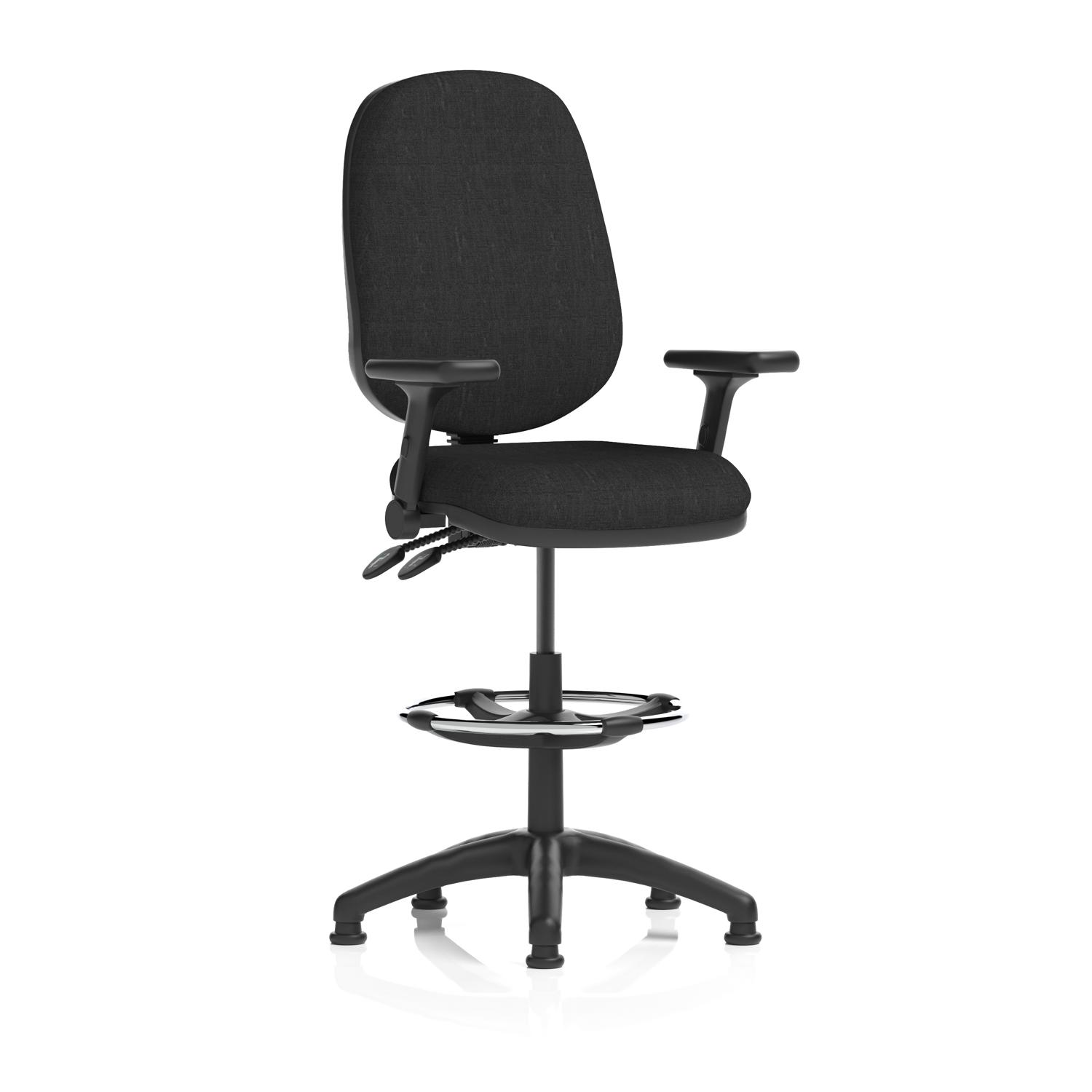 Eclipse Plus II Lever Task Operator Chair With High Rise Draughtsman Kit With Height Adjustable And Folding Arms Black