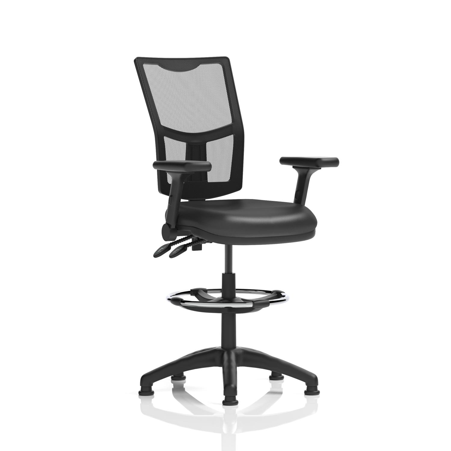 Eclipse Plus II Lever Task Operator Chair Mesh Back With High Rise Draughtsman Kit With Height Adjustable And Folding Arms Black Bonded Leather