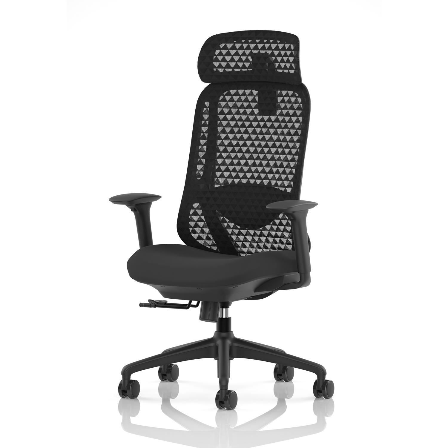 Prism Mesh Back Chair With Height Adjustable Arms with Headrest Black Seat Prism Mesh Back Chair With Height Adjustable Arms with Headrest Black Seat