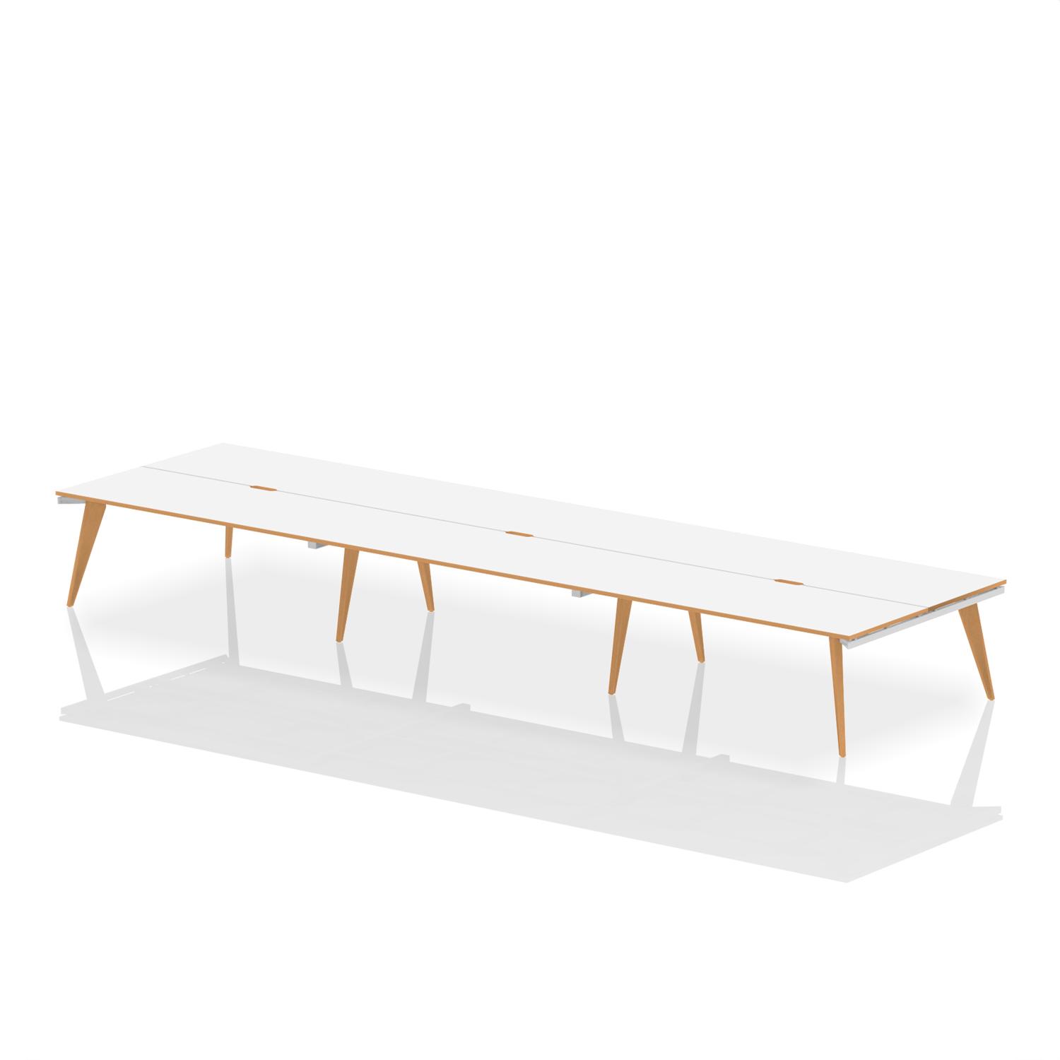 Oslo 1400mm B2B 6 Person Office Bench Desk White Top Natural Wood Edge White Frame