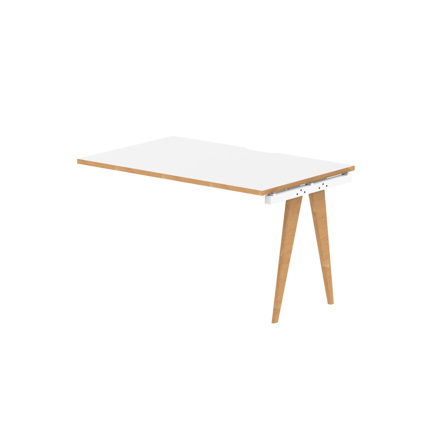 Oslo 1200mm Single Row Office Bench Desk Ext Kit White Top Natural Wood Edge White Frame