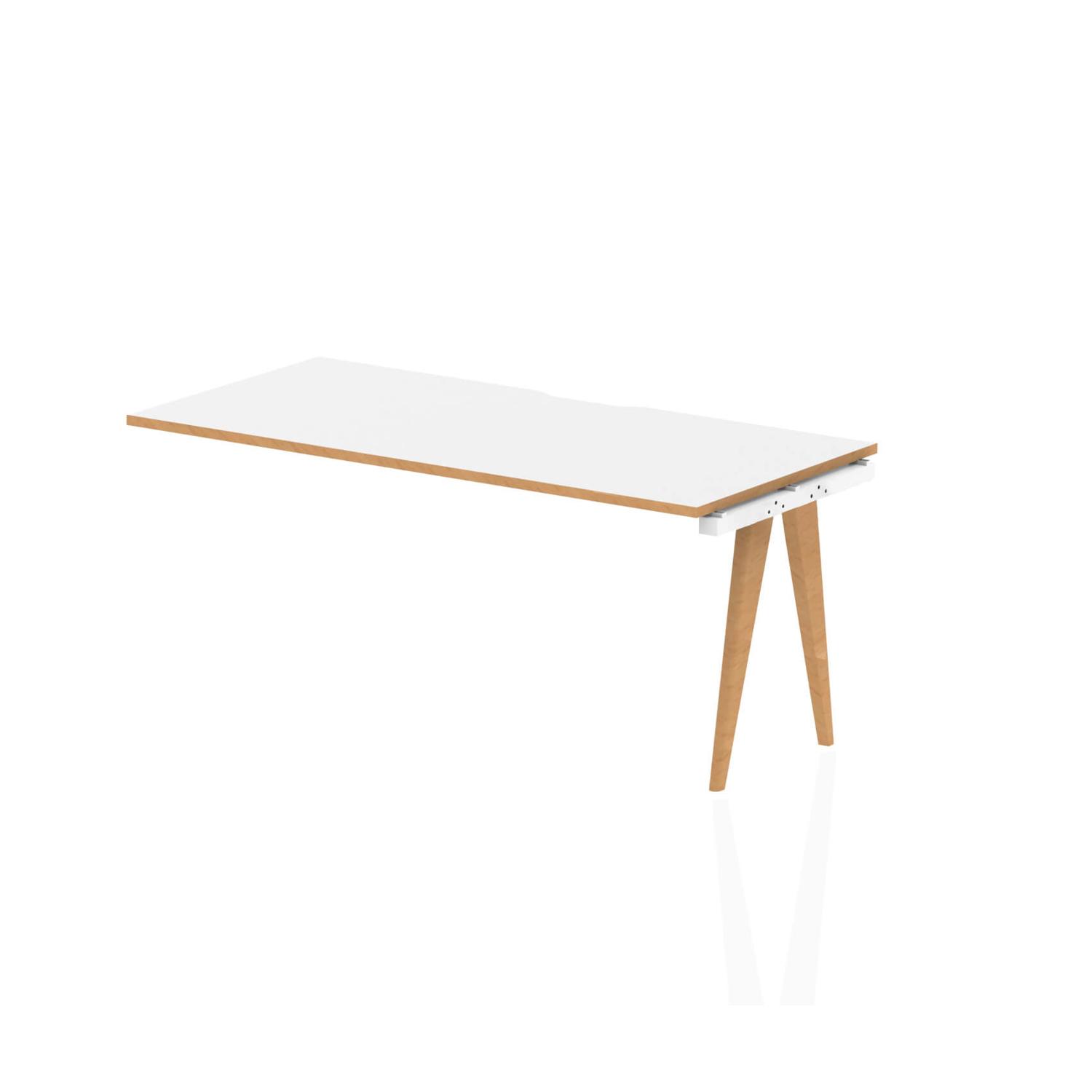 Oslo 1600mm Single Row Office Bench Desk Ext Kit White Top Natural Wood Edge White Frame