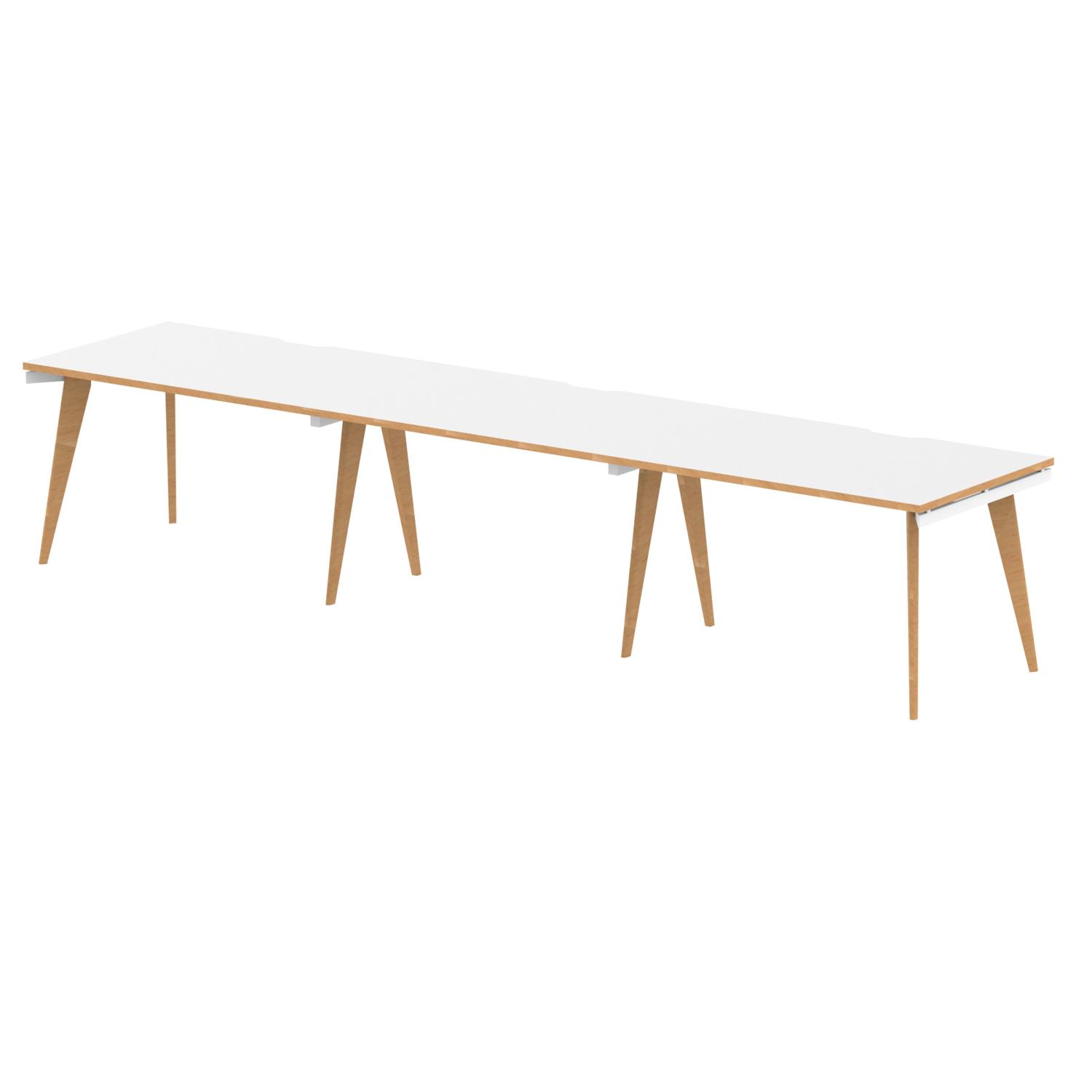 Oslo 1200mm Single Row 3 Person Office Bench Desk White Top Natural Wood Edge White Frame