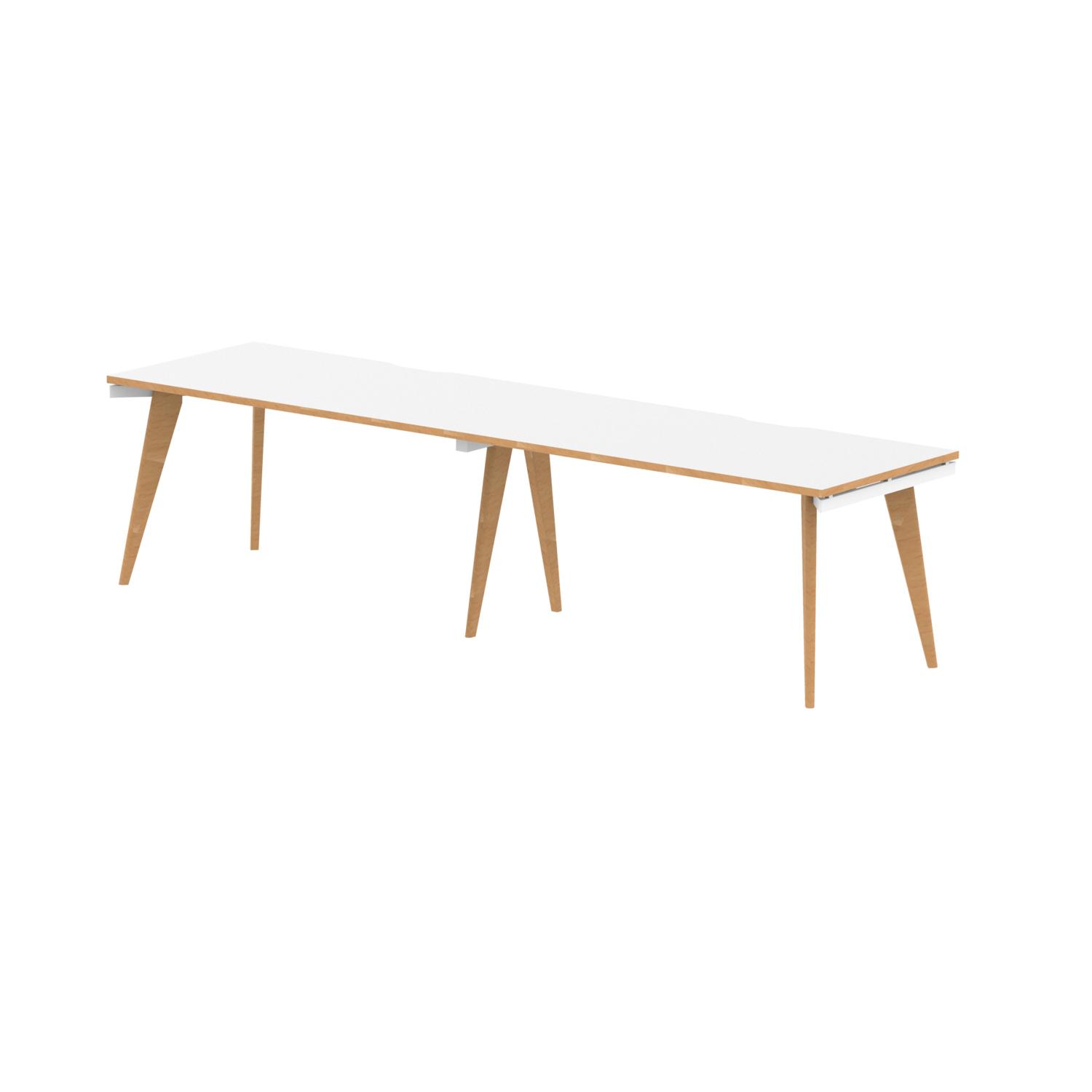 Oslo 1400mm Single Row 2 Person Office Bench Desk White Top Natural Wood Edge White Frame