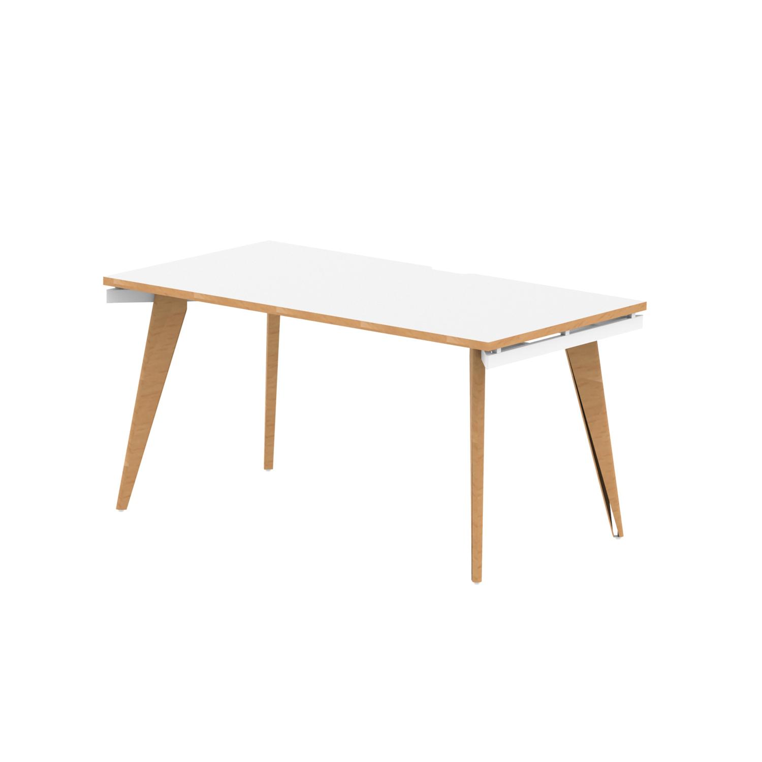 Oslo 1600mm Single Starter Office Bench Desk White Top Natural Wood Edge White Frame