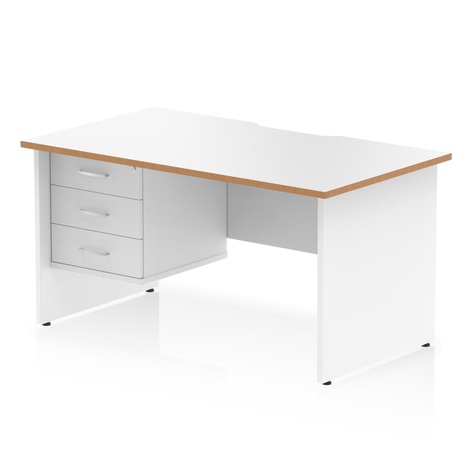 Oslo 1400 x 800mm Scalloped Edge Straight Office Desk White Top Natural Wood Edge White Panel End Leg Workstation 1 x 3 Drawer Fixed Pedestal Oslo 1400 x 800mm Scalloped Edge Straight Office Desk White Top Natural Wood Edge White Panel End Leg Workstation 1 x 3 Drawer Fixed Pedestal
