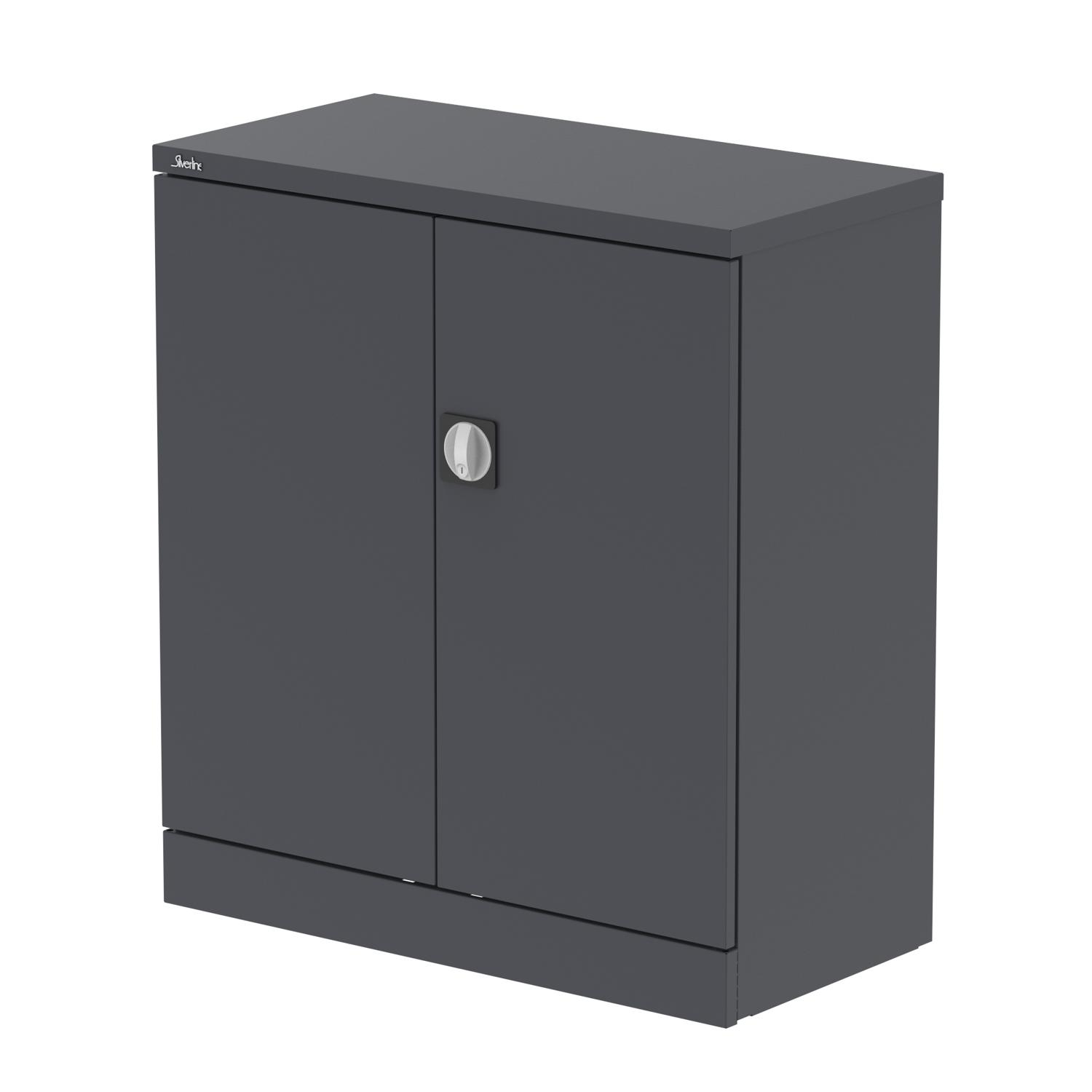 Qube 1020mm 2-Door Stationery Cupboard Graphite Grey With Shelf