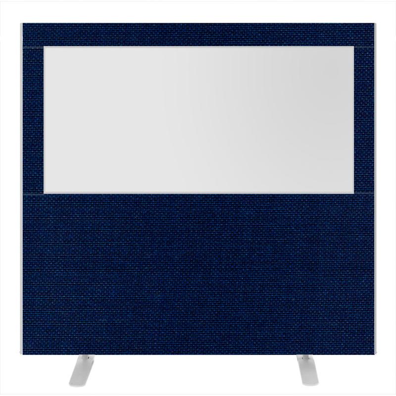 Impulse Plus Clear Half Vision 1500/1600 Floor Free Standing Screen Royal Blue Fabric Light Grey Edges