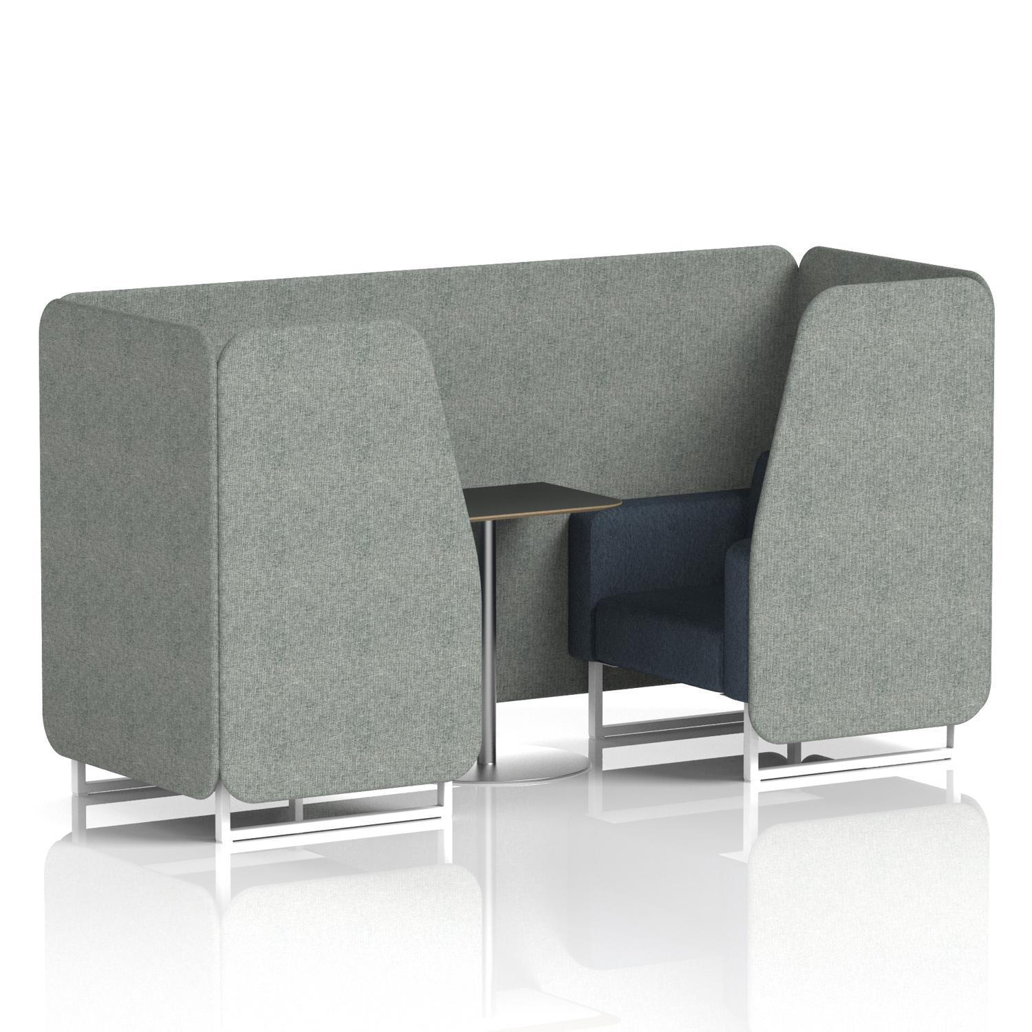 Brixworth 2 Seater Booth With White Legs And Black Table With Silver Leg In Rivet Fabric - Prime Panels And Crucible Sofa