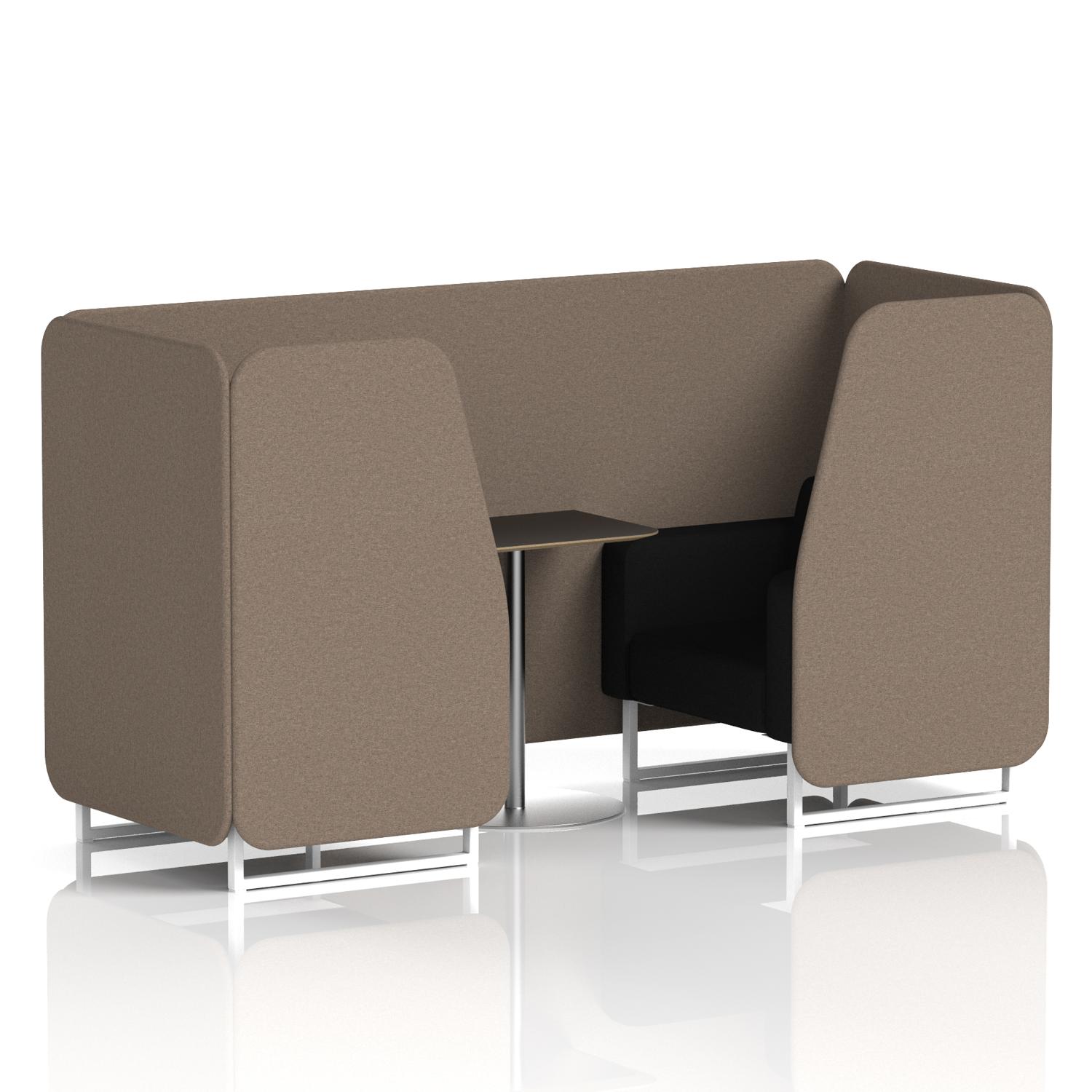 Brixworth 2 Seater Booth With White Legs And Black Table With Silver Leg In X2 Fabric - Theory Panels And Diameter Sofa