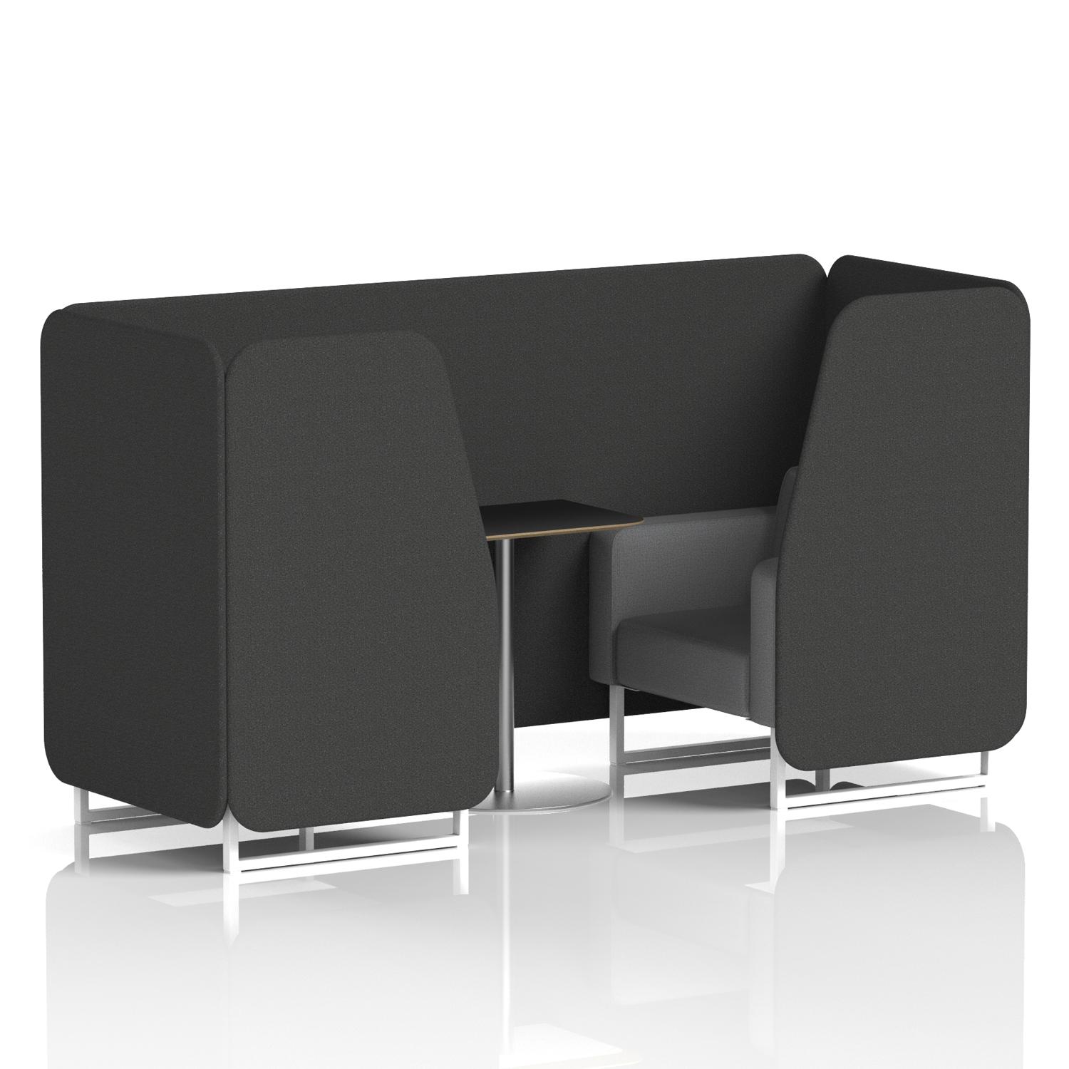 Brixworth 2 Seater Booth With White Legs And Black Table With Silver Leg In Synergy Fabric - Mix Panels And Partner Sofa