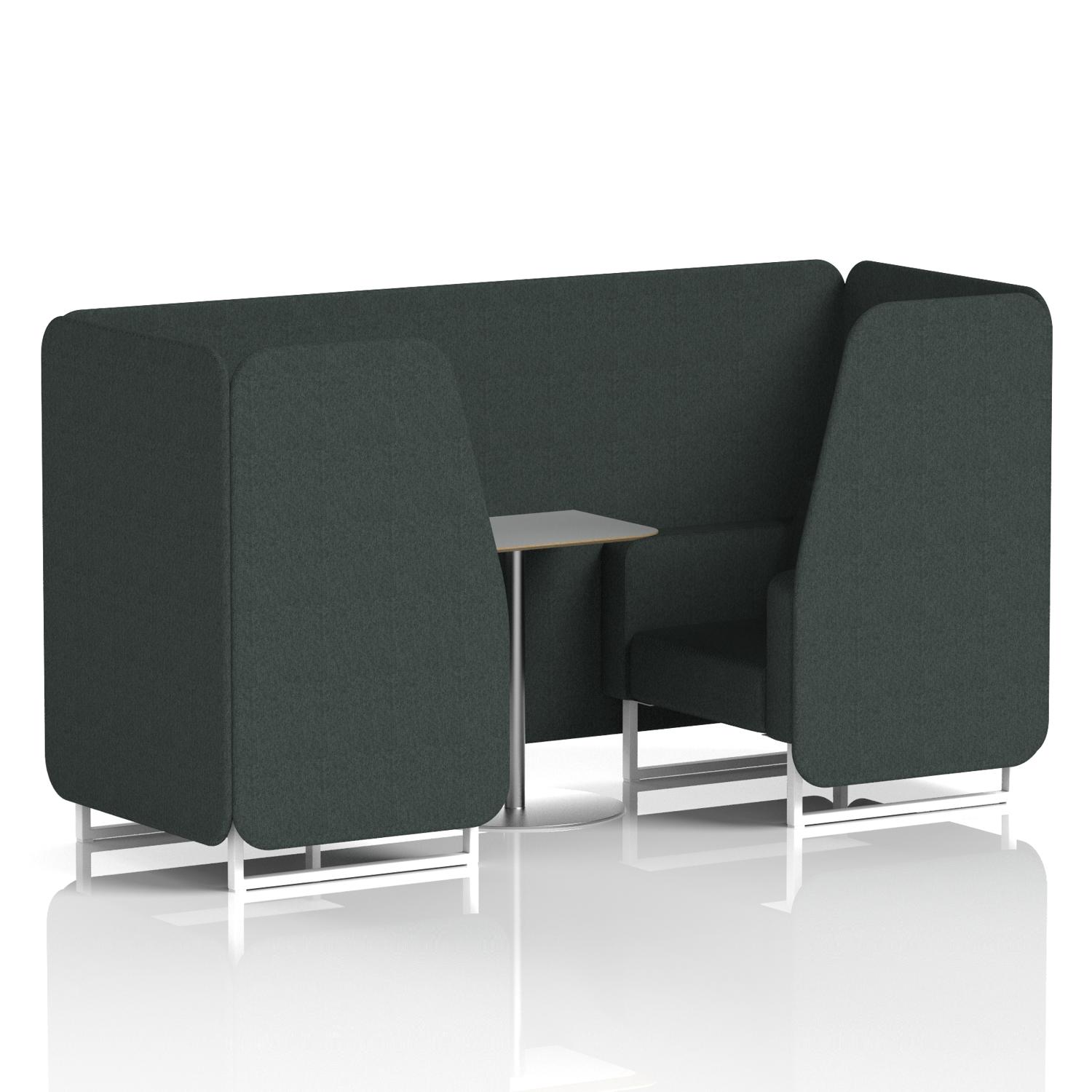 Brixworth 2 Seater Booth With White Legs And Grey Table With Silver Leg In Rivet Fabric - Charcoal Panels And Sofa