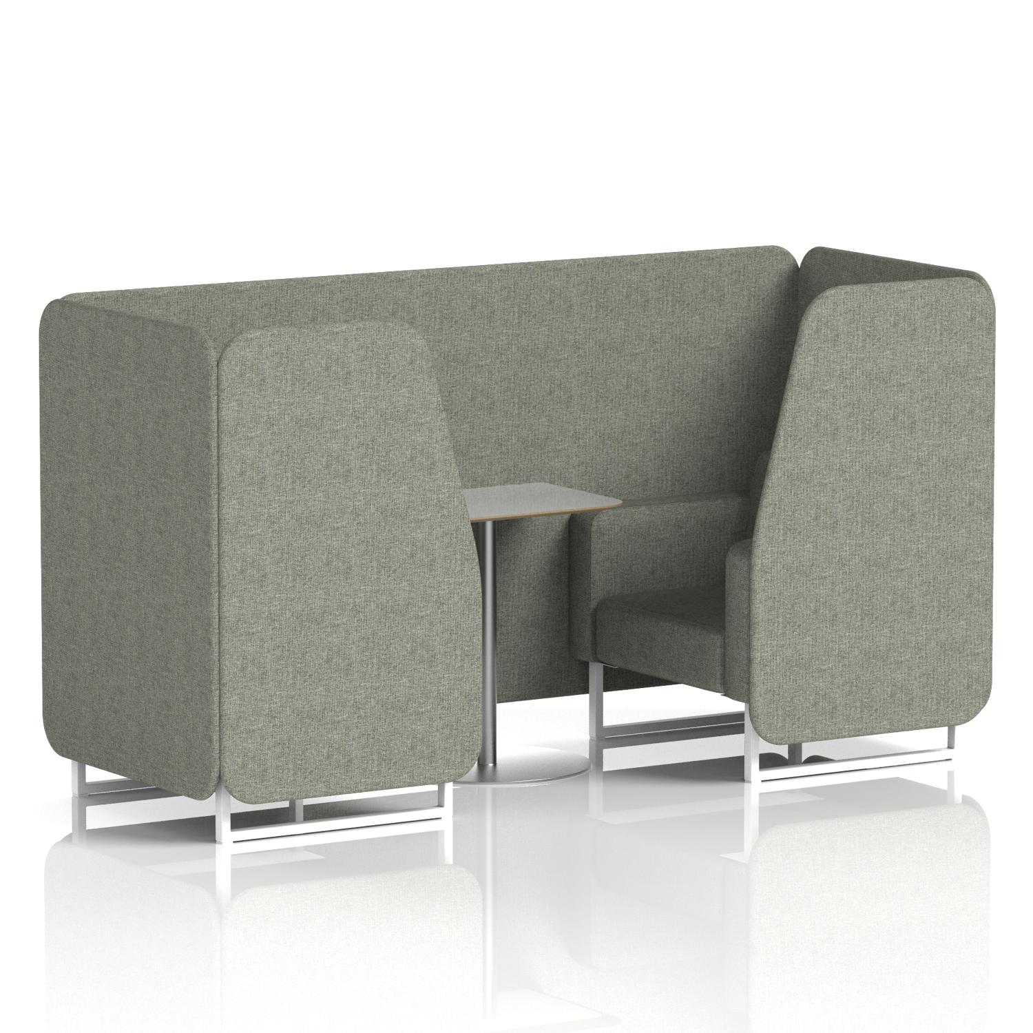 Brixworth 2 Seater Booth With White Legs And Grey Table With Silver Leg In Rivet Fabric - Vitreous Panels And Sofa