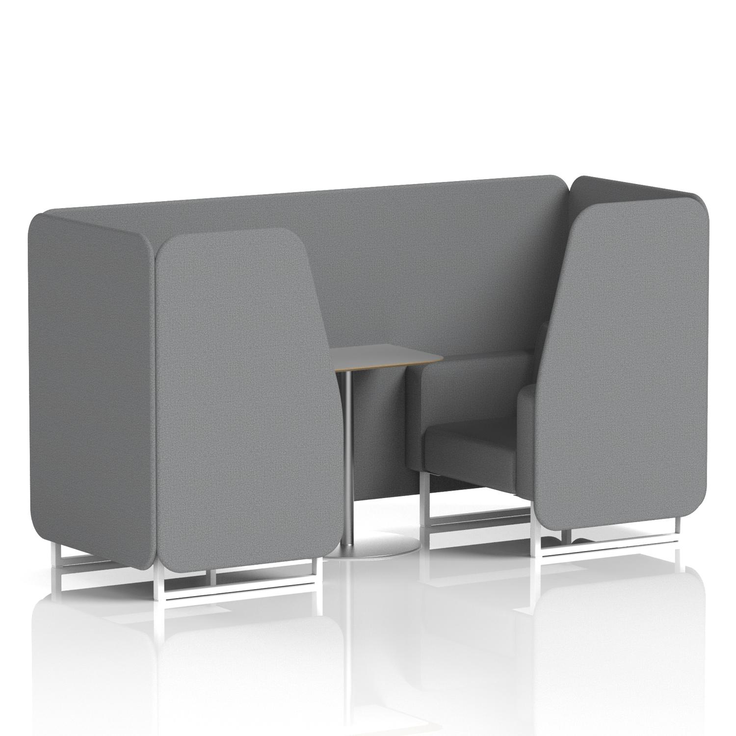 Brixworth 2 Seater Booth With White Legs And Grey Table With Silver Leg In Synergy Fabric - Partner Panels And Sofa