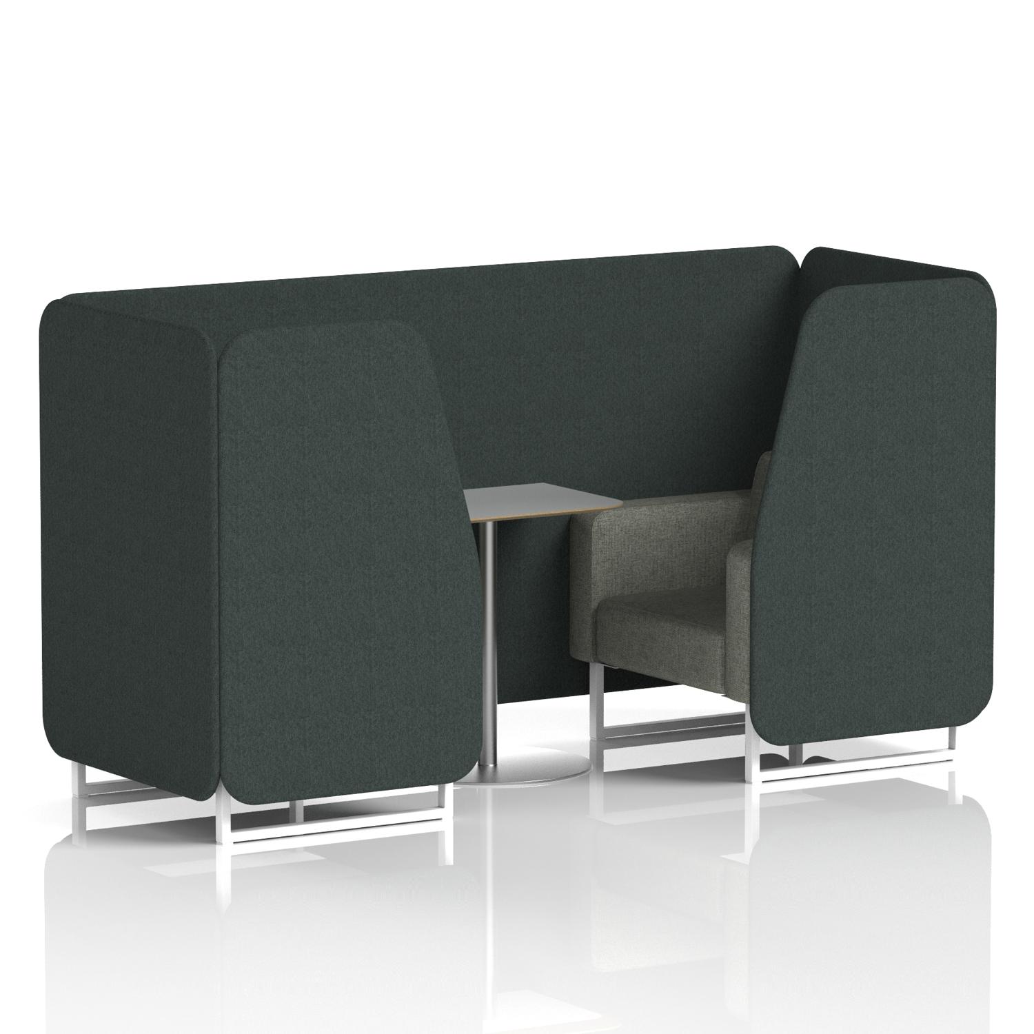Brixworth 2 Seater Booth With White Legs And Grey Table With Silver Leg In Rivet Fabric - Charcoal Panels And Vitreous Sofa