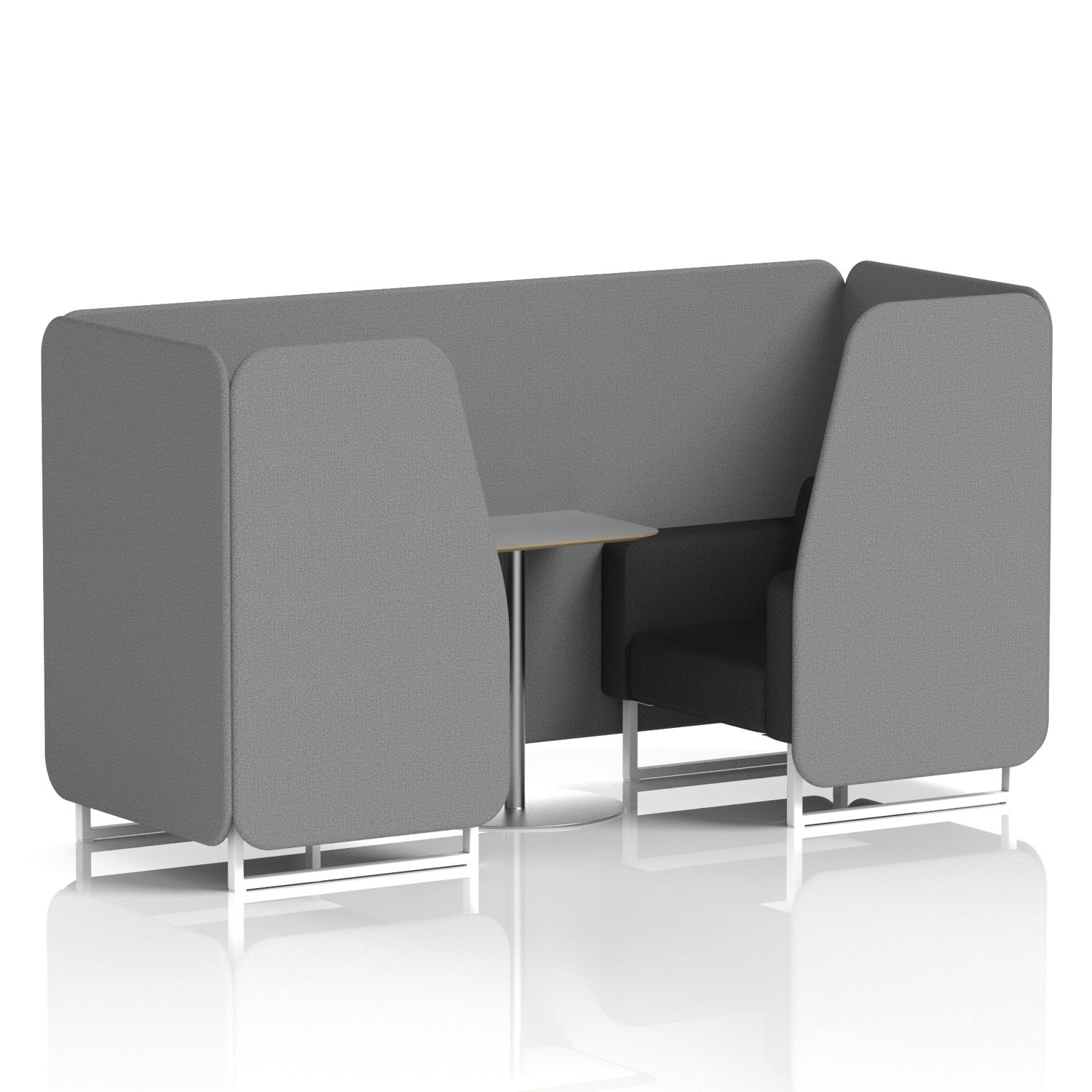 Brixworth 2 Seater Booth With White Legs And Grey Table With Silver Leg In Synergy Fabric - Partner Panels And Mix Sofa