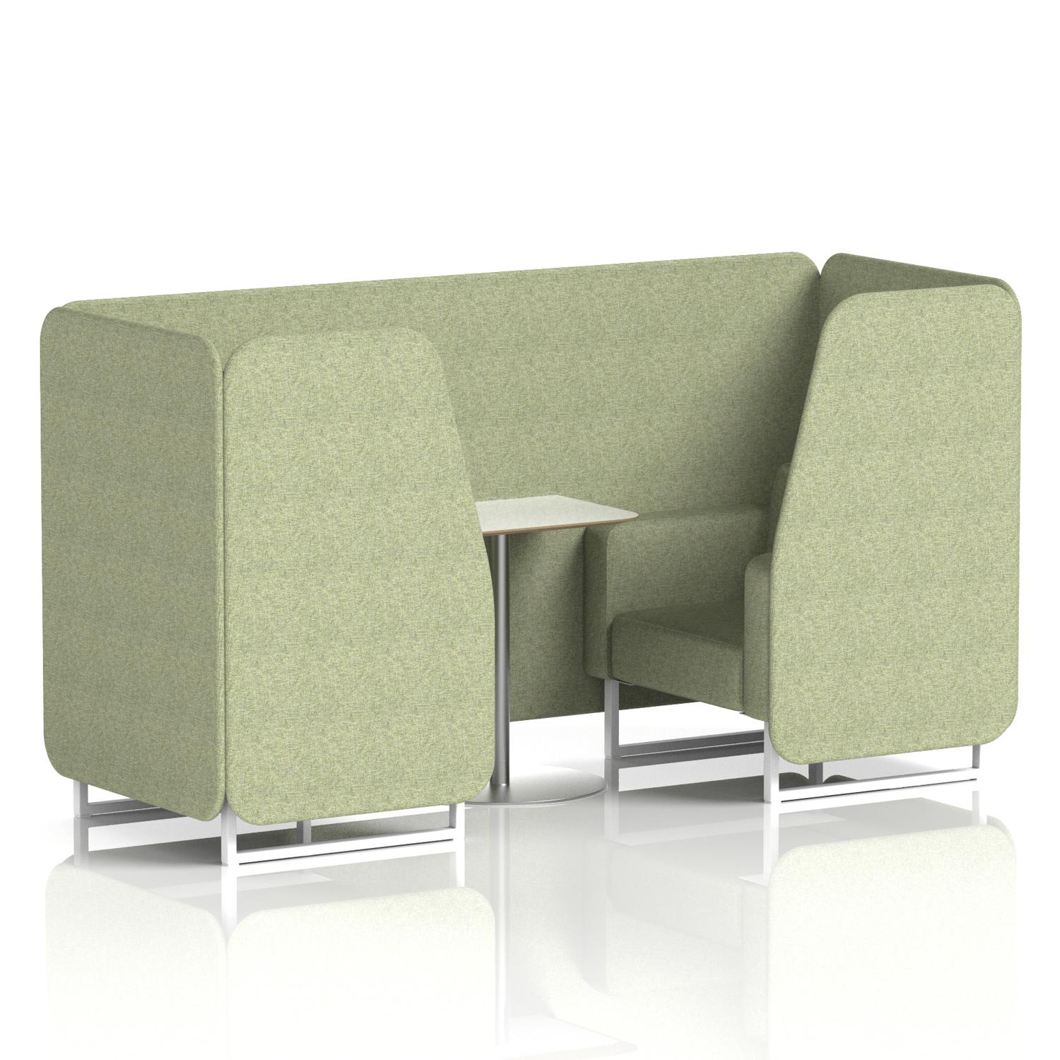 Brixworth 2 Seater Booth With White Legs And White Table With Silver Leg In Rivet Fabric - Burnish Panels And Sofa