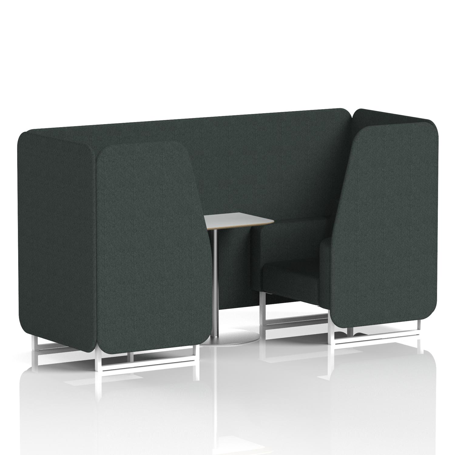 Brixworth 2 Seater Booth With White Legs And White Table With Silver Leg In Rivet Fabric - Charcoal Panels And Sofa