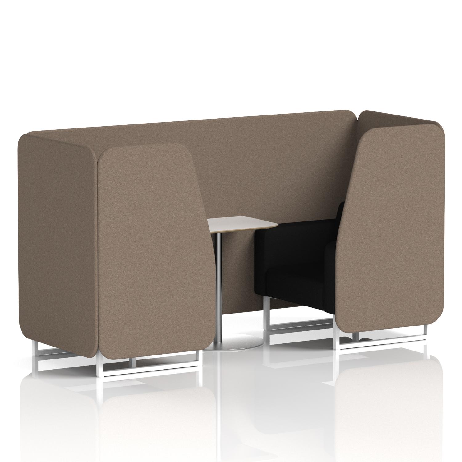 Brixworth 2 Seater Booth With White Legs And White Table With Silver Leg In X2 Fabric - Theory Panels And Diameter Sofa