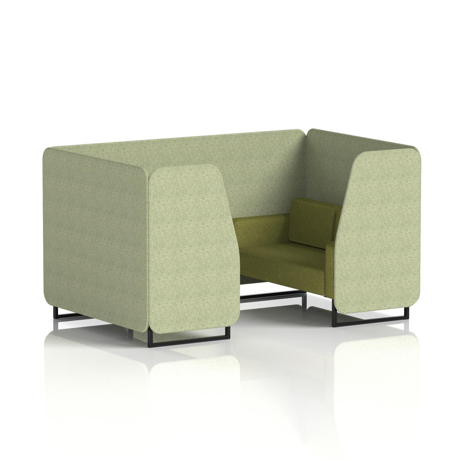 Brixworth 4 Seater Booth With Black Legs In Rivet Fabric - Burnish Panels And Olive Sofa