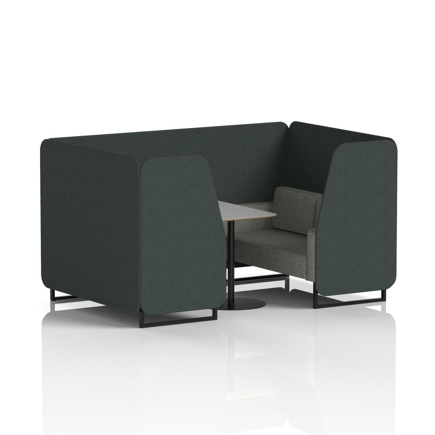 Brixworth 4 Seater Booth With Black Legs And Grey Table With Black Leg In Rivet Fabric - Charcoal Panels And Vitreous Sofa