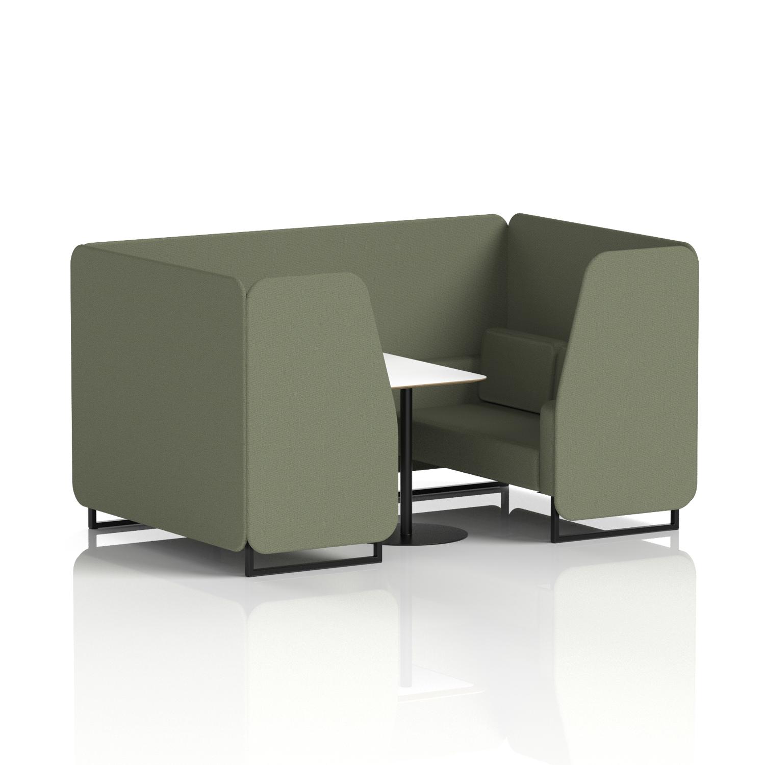 Brixworth 4 Seater Booth With Black Legs And White Table With Black Leg In Main Line Flax Fabric - Monument Panels And Sofa