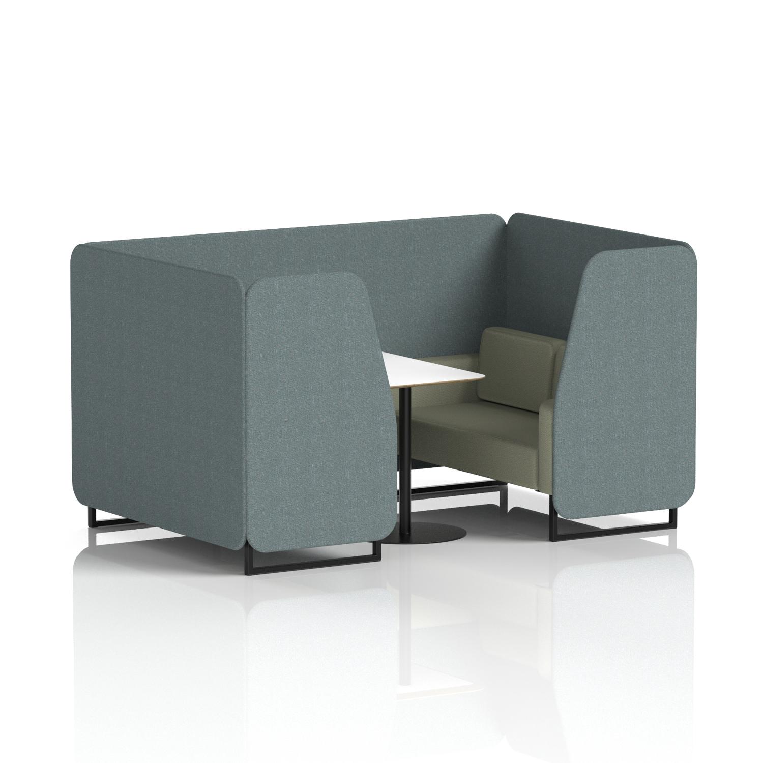 Brixworth 4 Seater Booth With Black Legs And White Table With Black Leg In Main Line Flax Fabric - Westminster Panels And Newbury Sofa