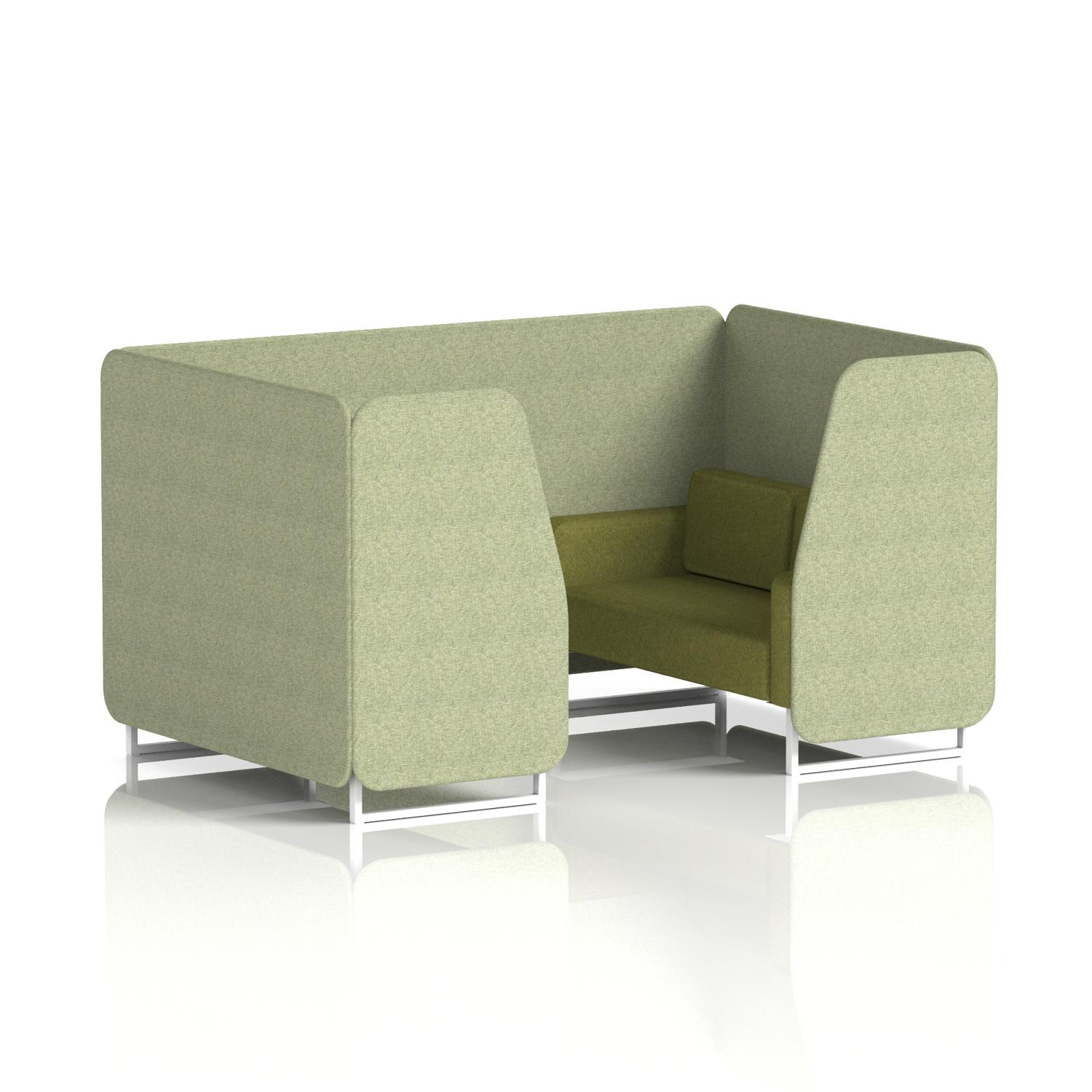Brixworth 4 Seater Booth With White Legs In Rivet Fabric - Burnish Panels And Olive Sofa