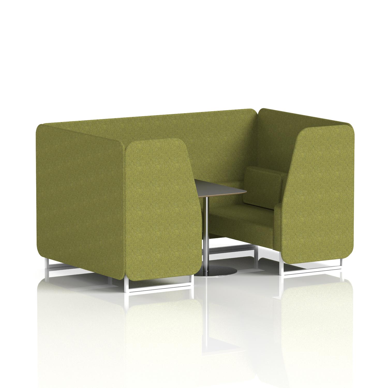 Brixworth 4 Seater Booth With White Legs And Black Table With Silver Leg In Rivet Fabric - Olive Panels And Sofa