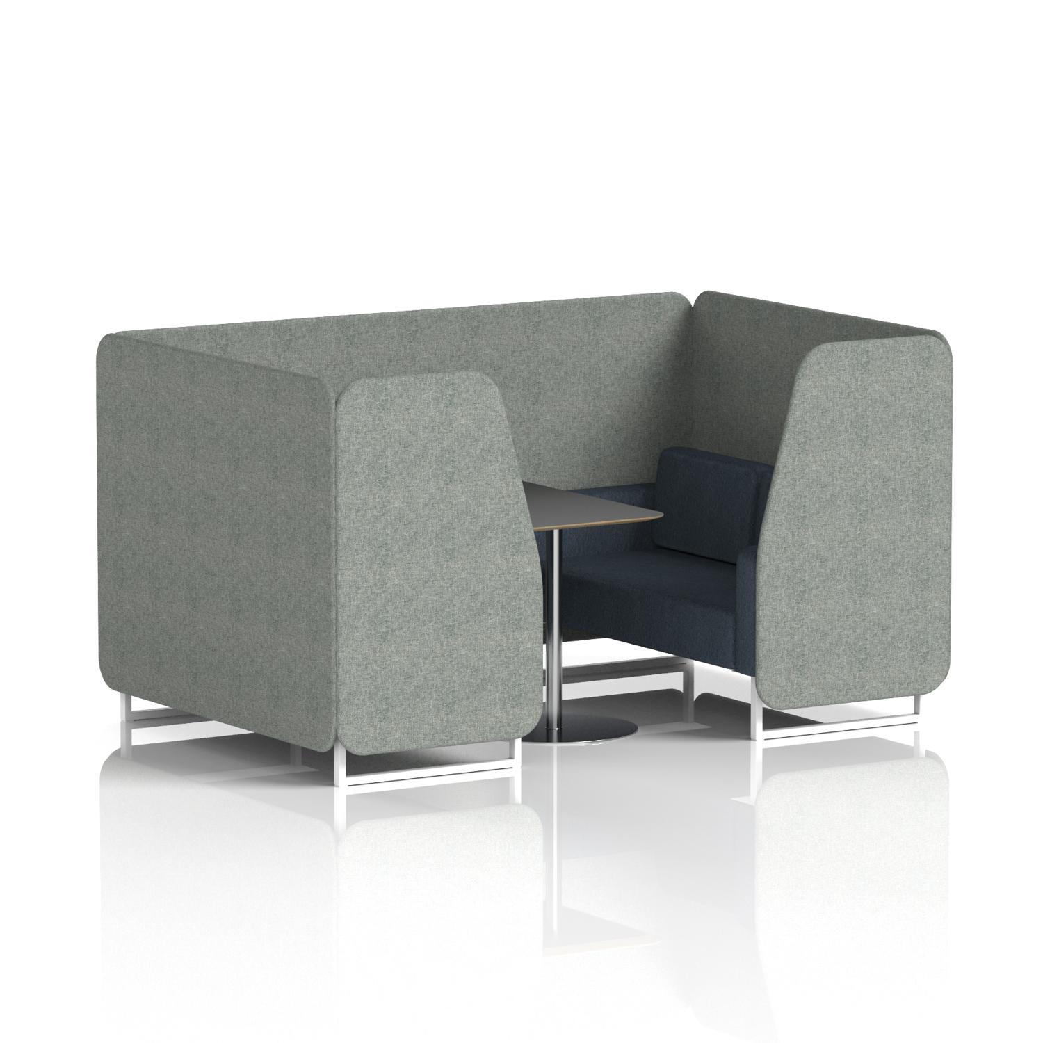 Brixworth 4 Seater Booth With White Legs And Black Table With Silver Leg In Rivet Fabric - Prime Panels And Crucible Sofa