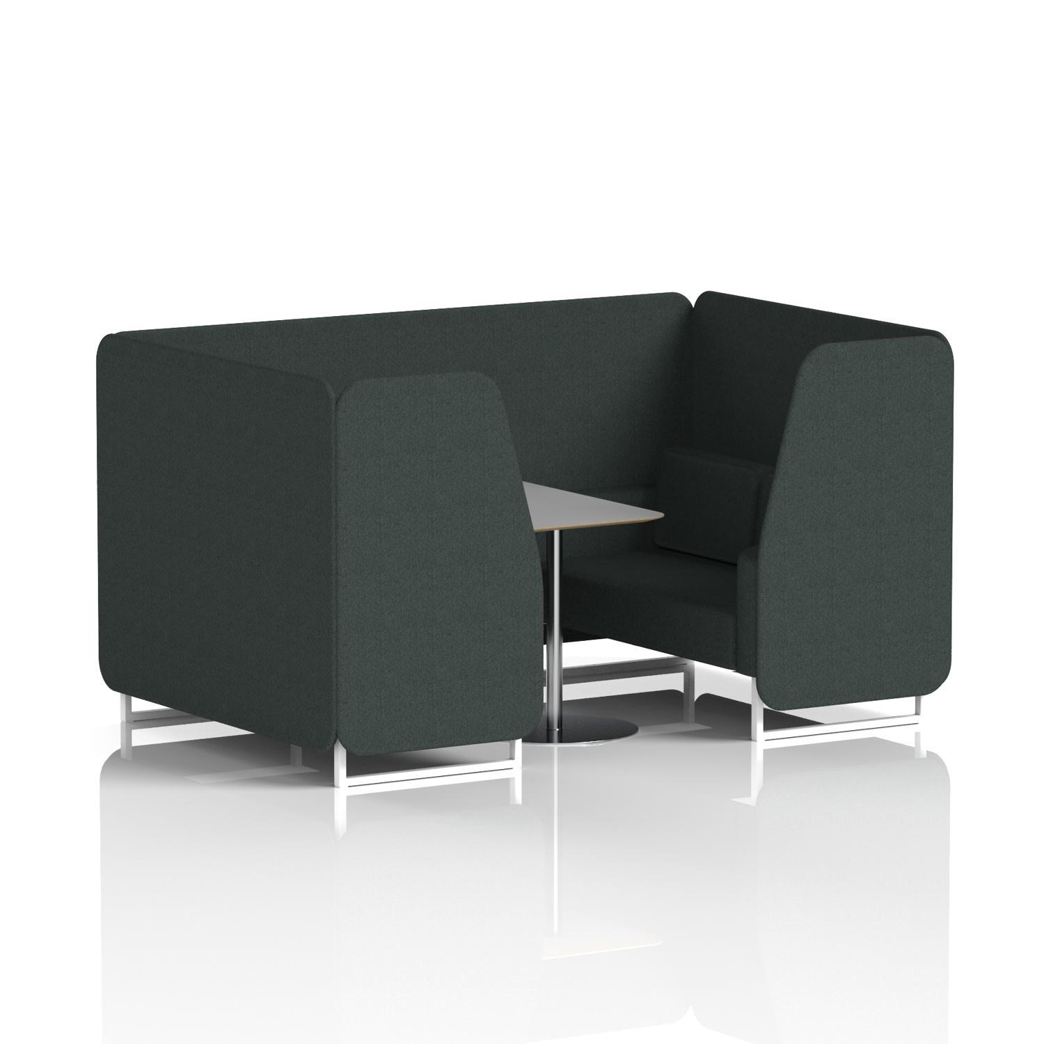 Brixworth 4 Seater Booth With White Legs And Grey Table With Silver Leg In Rivet Fabric - Charcoal Panels And Sofa