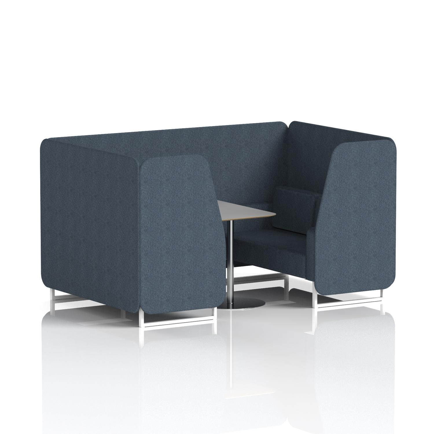 Brixworth 4 Seater Booth With White Legs And Grey Table With Silver Leg In Rivet Fabric - Crucible Panels And Sofa
