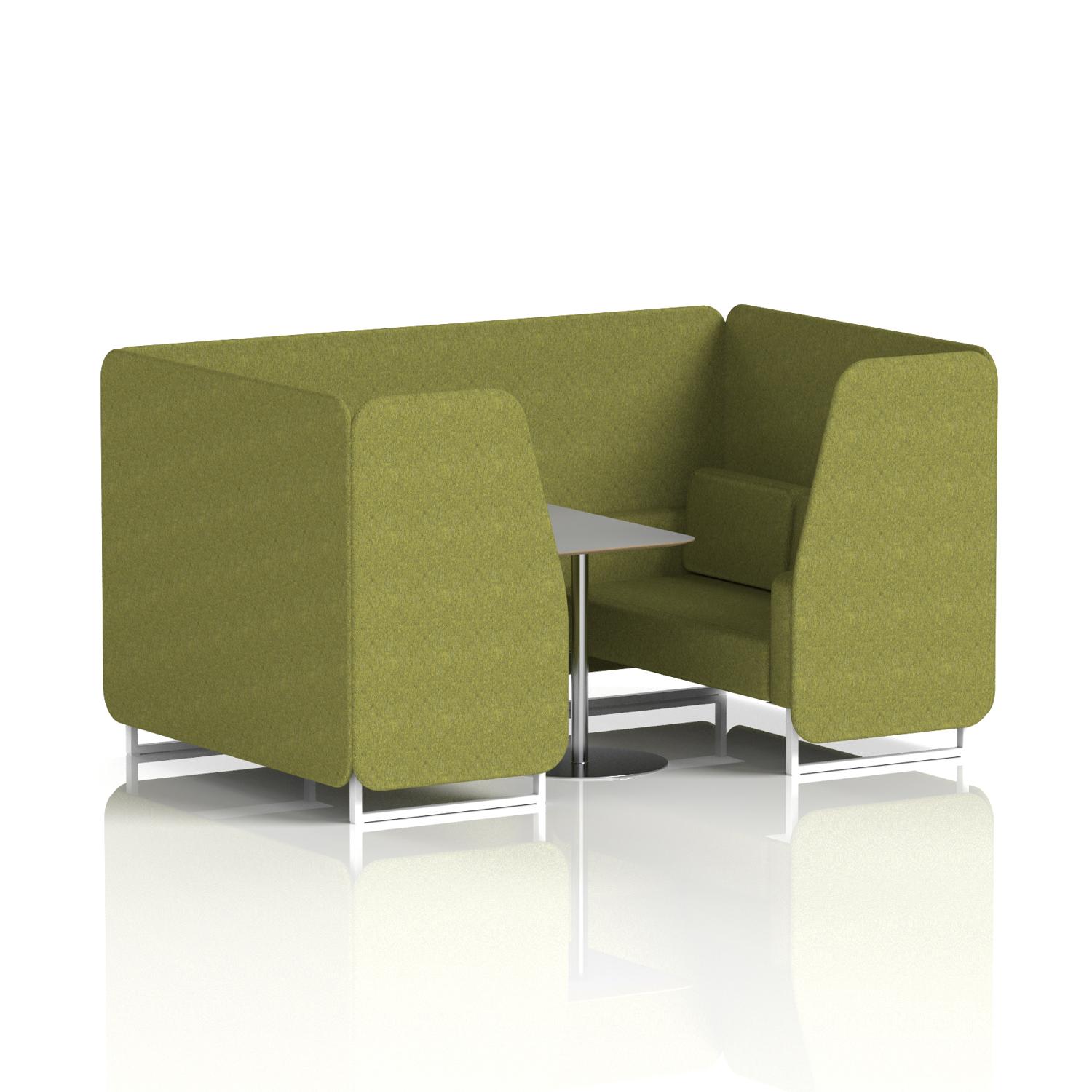 Brixworth 4 Seater Booth With White Legs And Grey Table With Silver Leg In Rivet Fabric - Olive Panels And Sofa