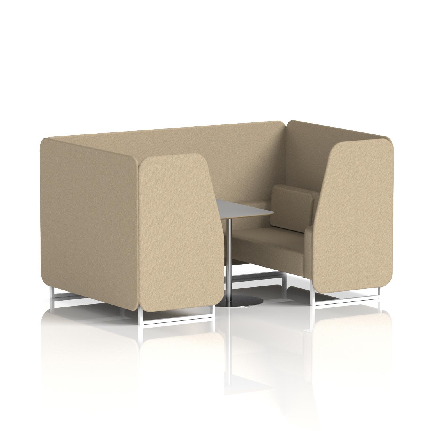 Brixworth 4 Seater Booth With White Legs And Grey Table With Silver Leg In Main Line Flax Fabric - Upminster Panels And Sofa