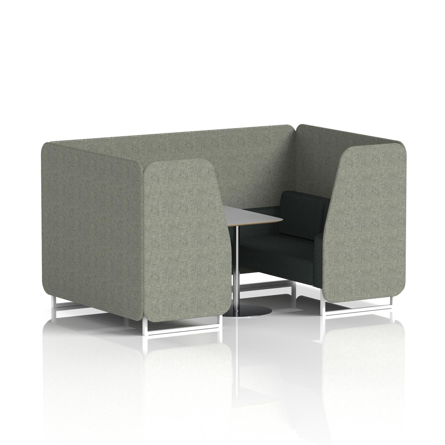 Brixworth 4 Seater Booth With White Legs And Grey Table With Silver Leg In Rivet Fabric - Vitreous Panels And Charcoal Sofa