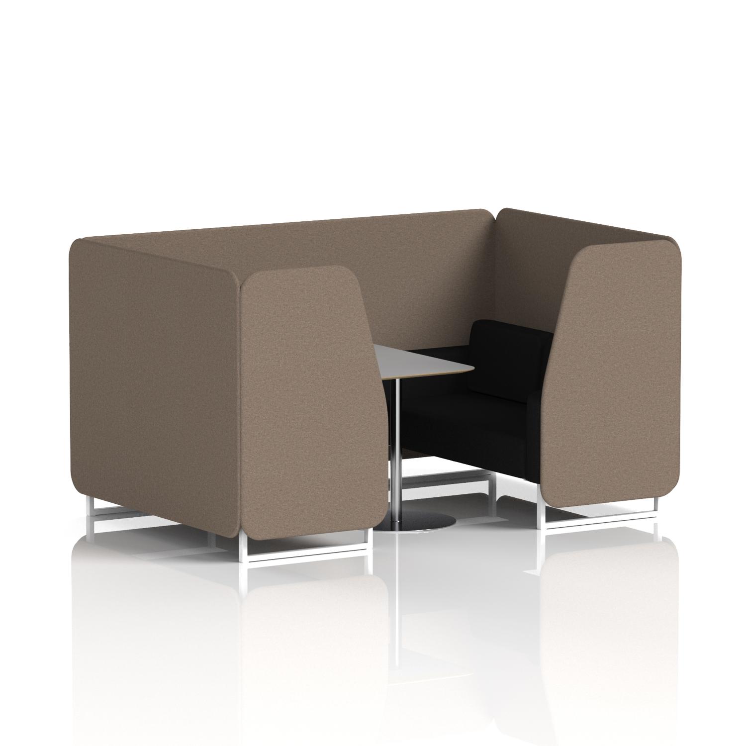 Brixworth 4 Seater Booth With White Legs And Grey Table With Silver Leg In X2 Fabric - Theory Panels And Diameter Sofa