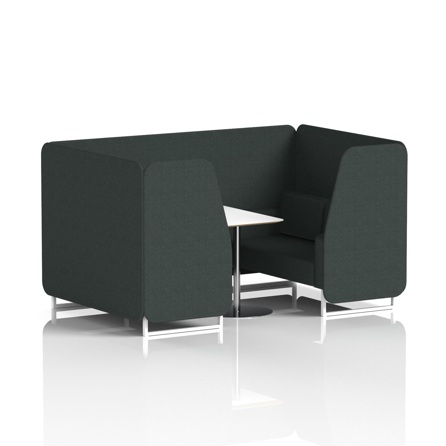 Brixworth 4 Seater Booth With White Legs And White Table With Silver Leg In Rivet Fabric - Charcoal Panels And Sofa