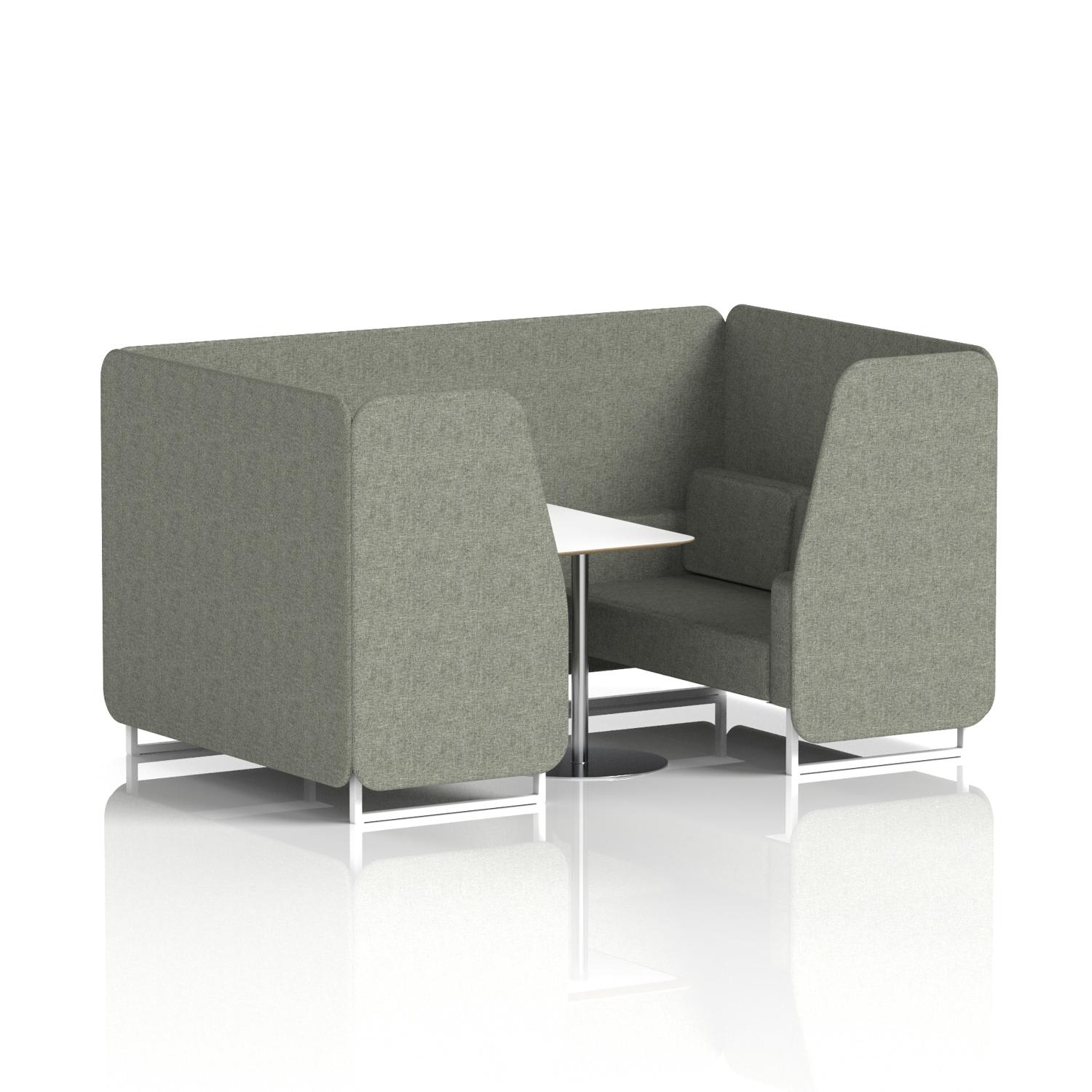 Brixworth 4 Seater Booth With White Legs And White Table With Silver Leg In Rivet Fabric - Vitreous Panels And Sofa