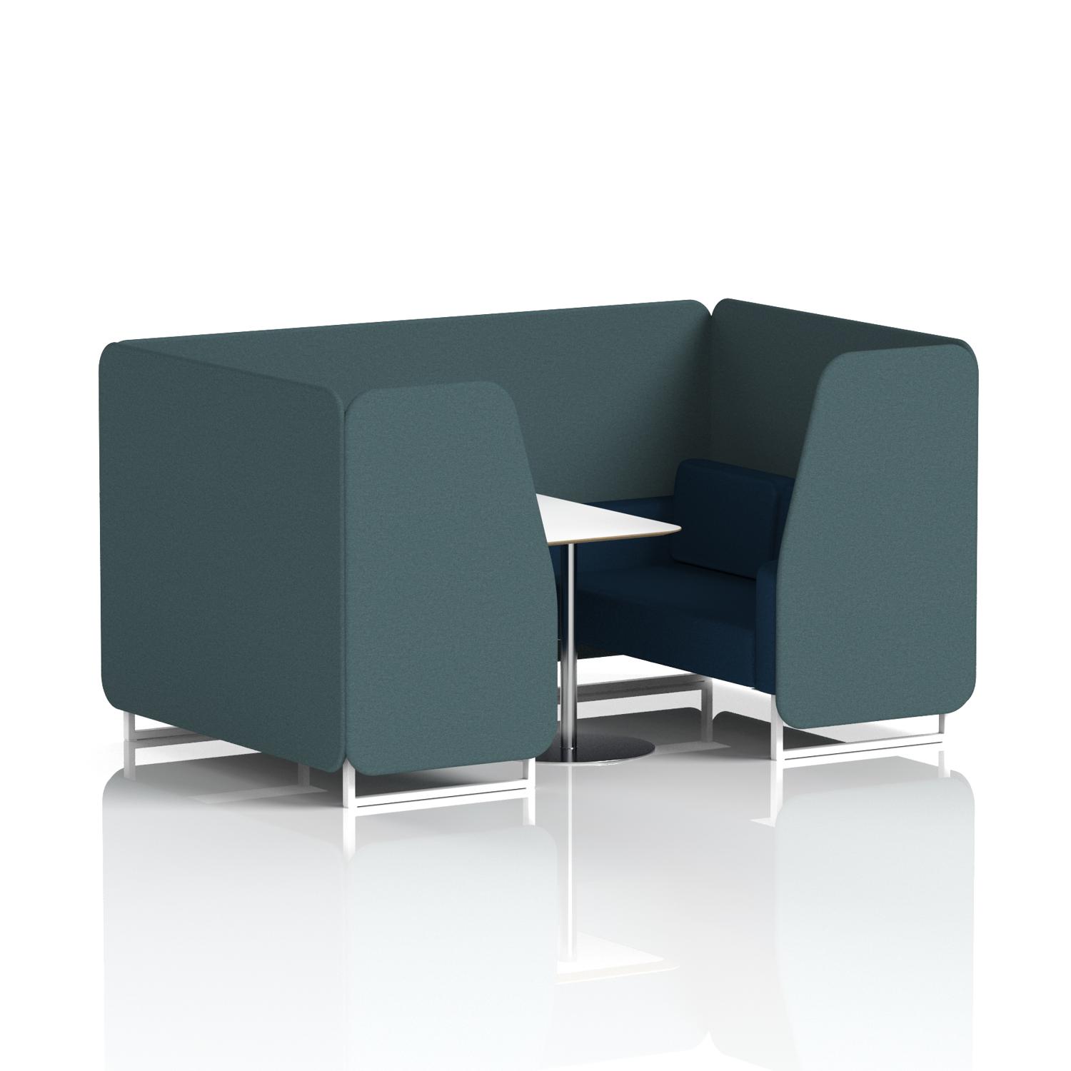 Brixworth 4 Seater Booth With White Legs And White Table With Silver Leg In X2 Fabric - Polygon Panels And Calculus Sofa