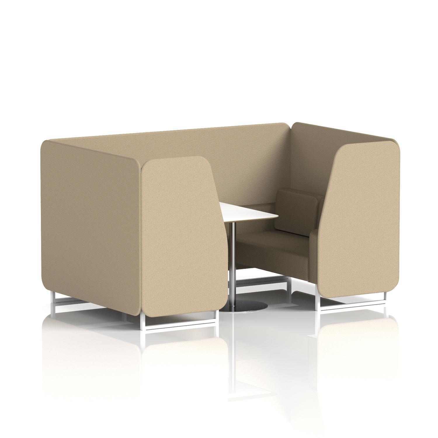 Brixworth 4 Seater Booth With White Legs And White Table With Silver Leg In Main Line Flax Fabric - Upminster Panels And Bank Sofa