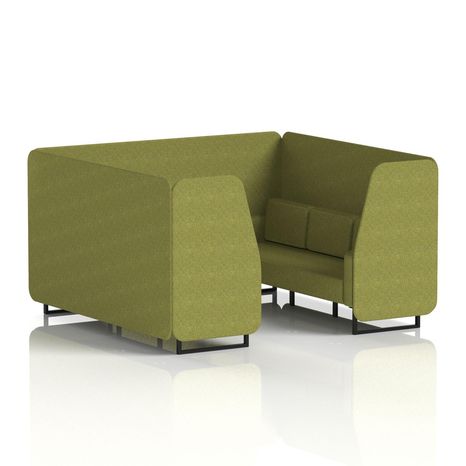 Brixworth 6 Seater Booth With Black Legs In Rivet Fabric - Olive Panels And Sofa